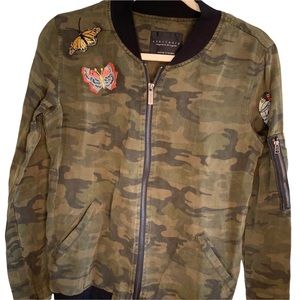 Camouflage Bomber Jacket with Embroidered Patches
